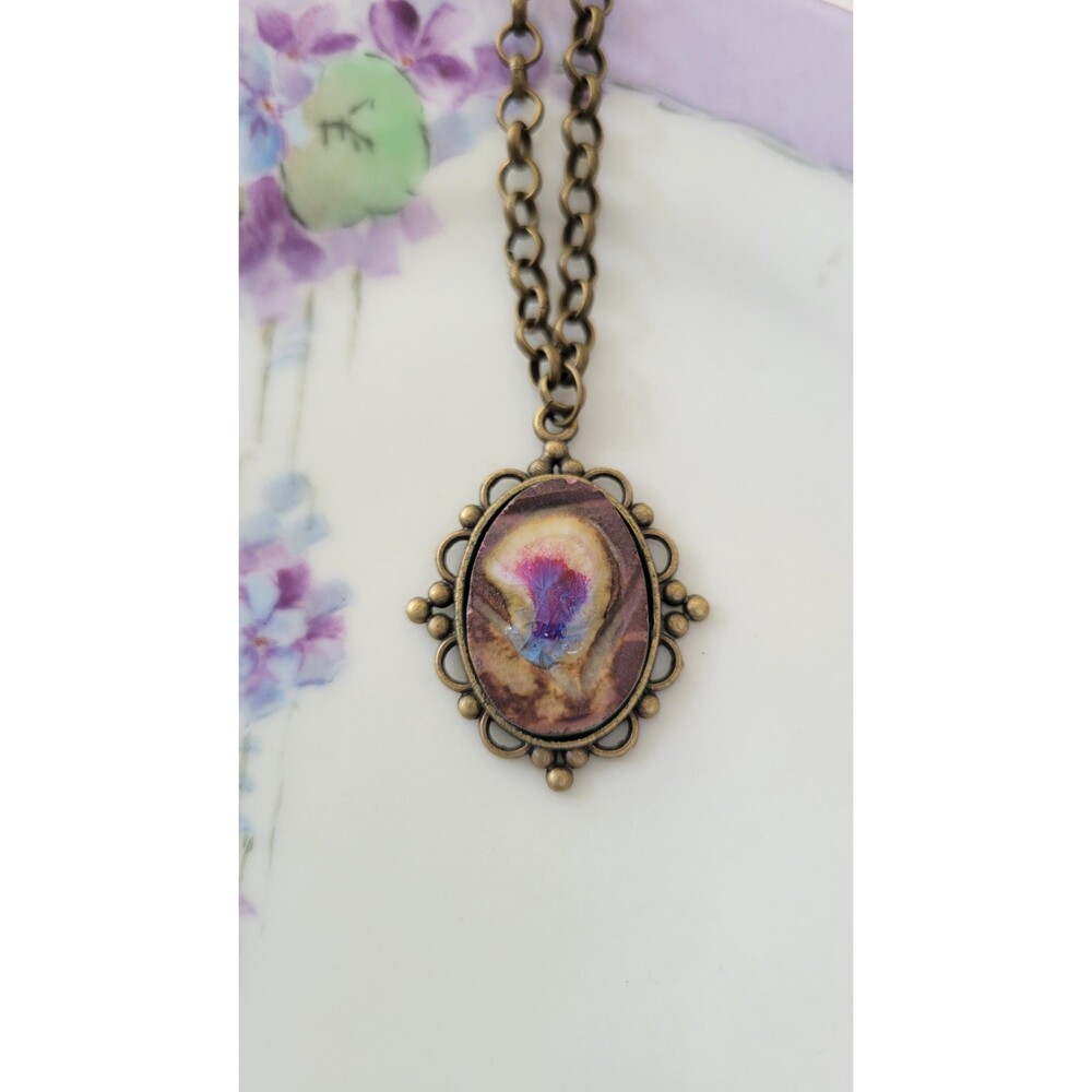 Faux Geode Pottery Necklace Upcycled Broken Ceramic Pendant